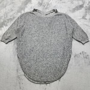 Express Sweater Women M Black Gray Marl Knit Extreme Circle Hem Tunic Cross Back